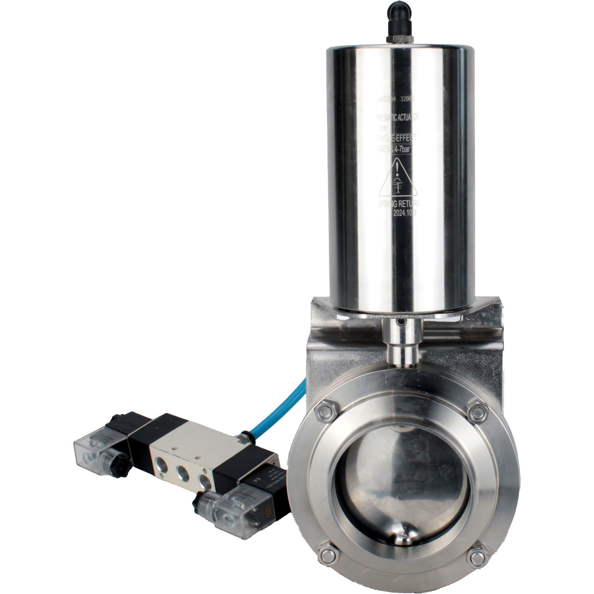 Water Butterfly valves Elephant WBV3131S-2W-W-H, body material - stainless steel AISI 304, seal - Silicon, with pneumatic actuator PA-SA-85, pneumatic distributor 4V320-08 220V