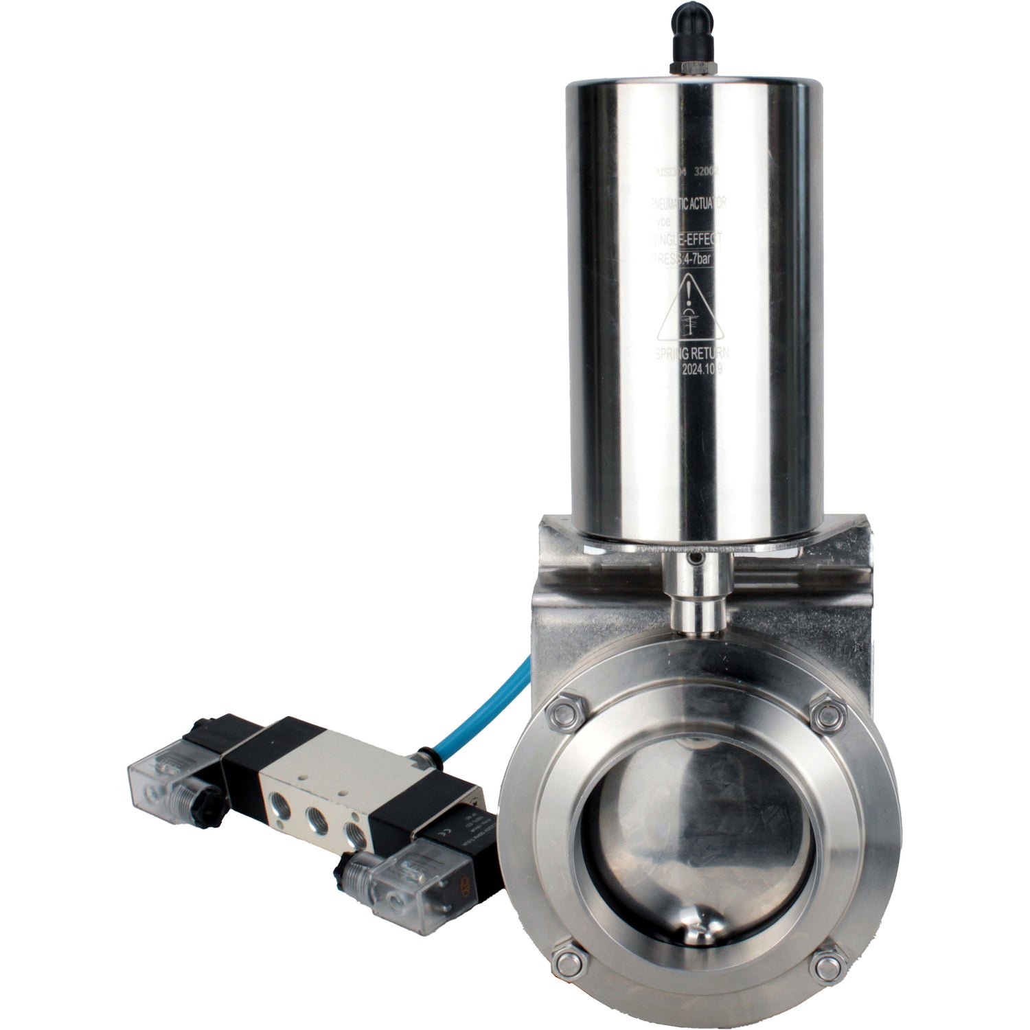 Water Butterfly valves Elephant WBV3131S-2W-W-H, body material - stainless steel AISI 304, seal - Silicon, with pneumatic actuator PA-SA-85, pneumatic distributor 4V320-08 220V