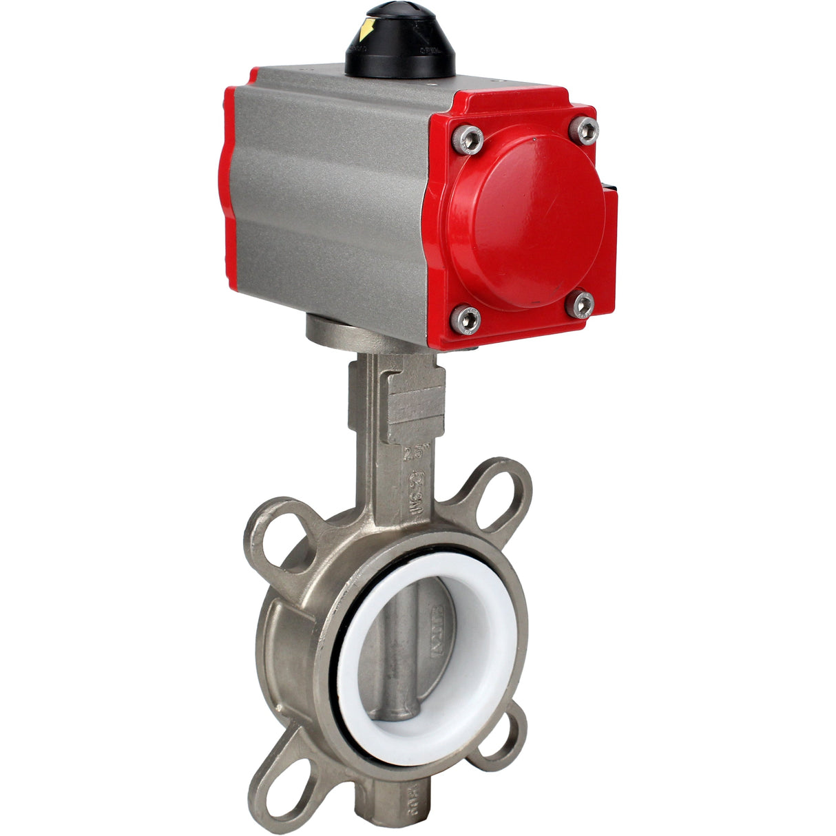 Vanne papillon d'eau Elephant WBV3131P-2W-Fb-H, matériau du corps - Acier inoxydable AISI 304, matériau du disque - Acier inoxydable AISI 304, joint - PTFE, actionneur pneumatique PA-SA avec ressorts de rappel, 4M310-08 24V