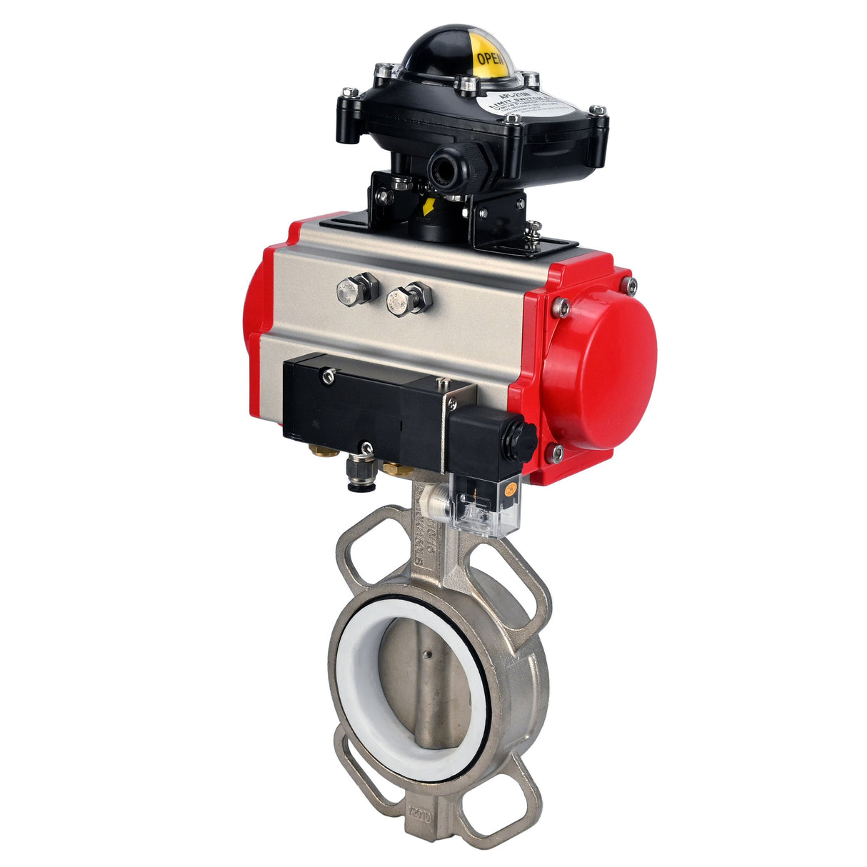 Válvula de mariposa de agua Elephant 316l-316l-ptfe-da-4m310-110/220-apl210n, material del cuerpo - acero inoxidable AISI 316L, material del disco - acero inoxidable AISI 316L, sello - PTFE, actuador neumático operado