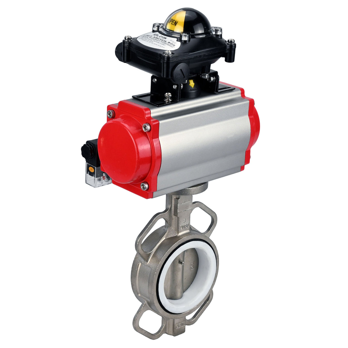 Vanne papillon d'eau Elephant WBV3131P-2W-Fb-H, matériau du corps - Acier inoxydable AISI 304, matériau du disque - Acier inoxydable AISI 304, joint - PTFE, actionneur pneumatique PA-SA avec ressorts de rappel, 4M310-08 220V, BKV APL-210N