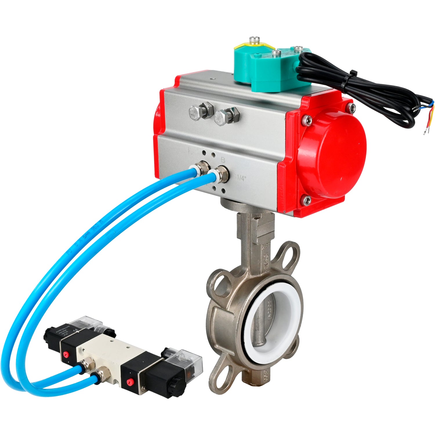 Disc rotary valves Elephant WBV3131P-2W-Fb-H DN50-250 16 bar body - 304 stainless steel, disc - 304 stainless steel, seal - PTFE, with pneumatic actuator PA-DA-XXX, pneumatic distributor 4V320-10 220V and ALS200D magnetic switch