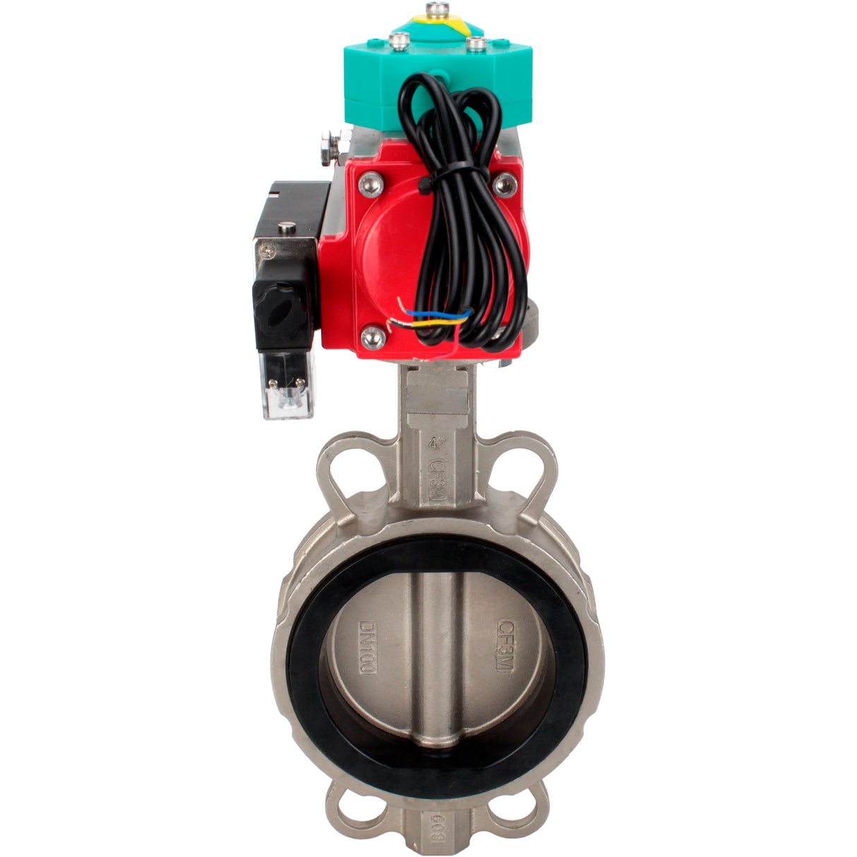 Water Butterfly Valve Elephant WBV3232V-2W-Fb-H DN50-300 16 bar case - 316L stainless steel, disc - 316L stainless steel, seal - Viton, with pneumatic actuator PA-DA-XXX, pneumatic distributor 4M310-08 NAMUR 24V and ALS200D magnetic switch