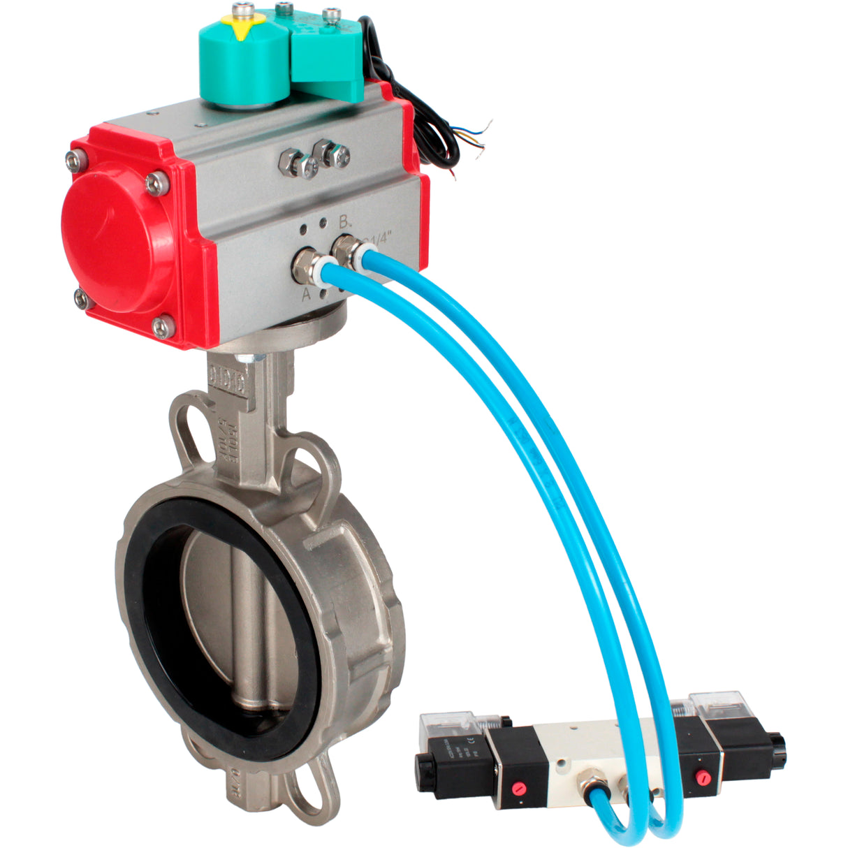 Water Butterfly Valve Elephant WBV3232V-2W-Fb-H DN50-300 16 bar case - 316L stainless steel, disc - 316L stainless steel, seal - Viton, with pneumatic actuator PA-DA-XXX, pneumatic distributor 4V320-08 220V and ALS200D magnetic switch