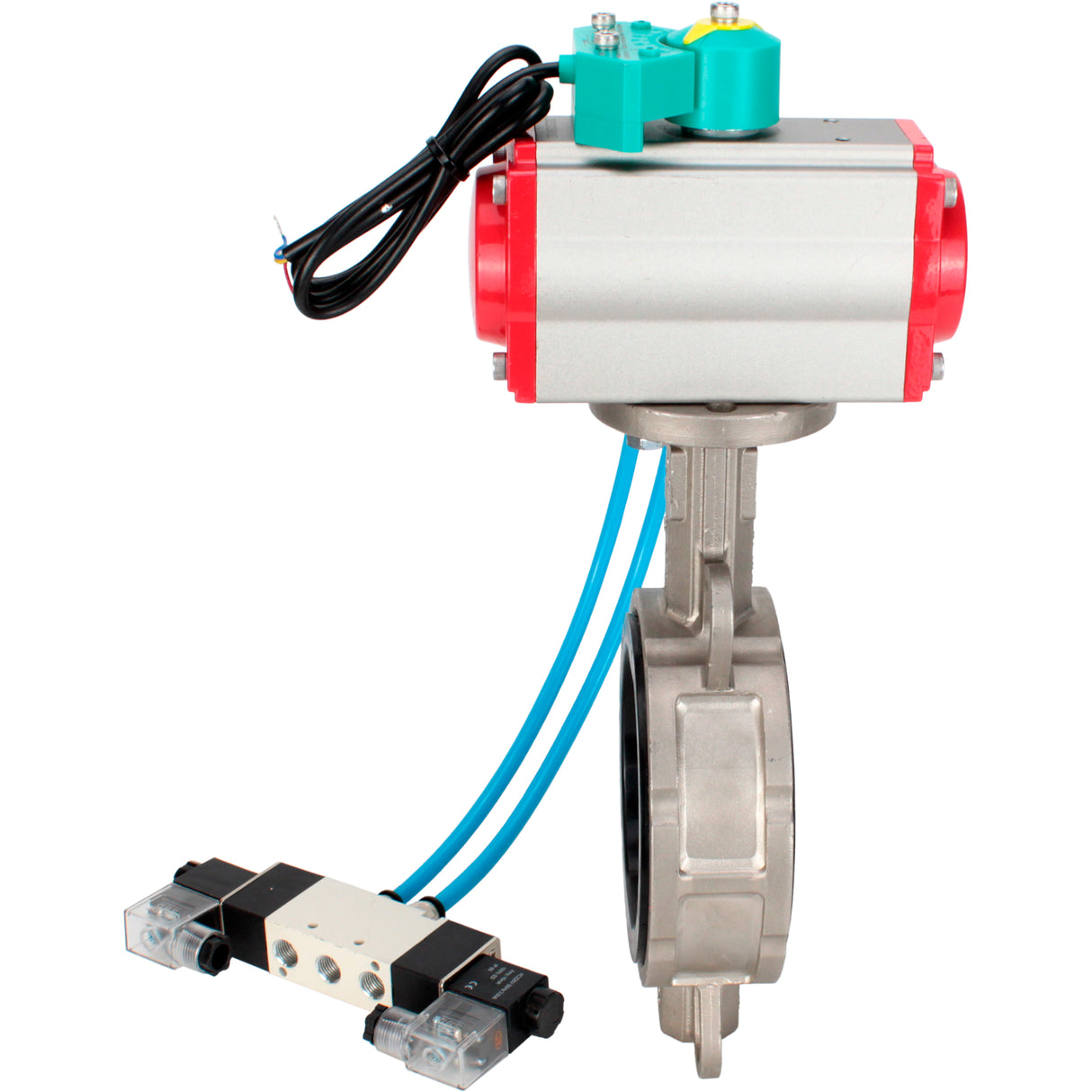 Water Butterfly Valve Elephant WBV3232V-2W-Fb-H DN50-300 16 bar case - 316L stainless steel, disc - 316L stainless steel, seal - Viton, with pneumatic actuator PA-DA-XXX, pneumatic distributor 4V320-08 220V and ALS200D magnetic switch