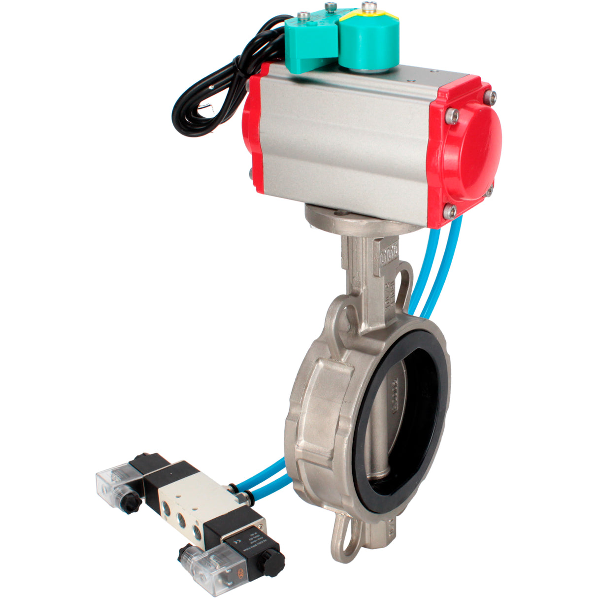Water Butterfly Valve Elephant WBV3232V-2W-Fb-H DN50-300 16 bar case - 316L stainless steel, disc - 316L stainless steel, seal - Viton, with pneumatic actuator PA-DA-XXX, pneumatic distributor 4V320-08 220V and ALS200D magnetic switch