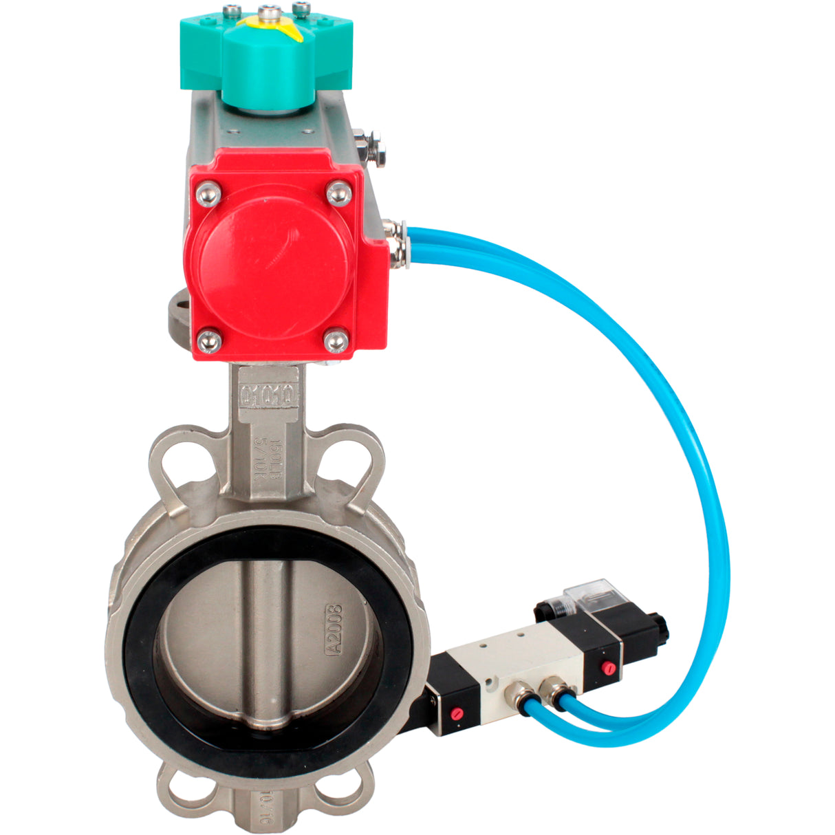 Water Butterfly Valve Elephant WBV3232V-2W-Fb-H DN50-300 16 bar case - 316L stainless steel, disc - 316L stainless steel, seal - Viton, with pneumatic actuator PA-DA-XXX, pneumatic distributor 4V320-08 220V and ALS200D magnetic switch