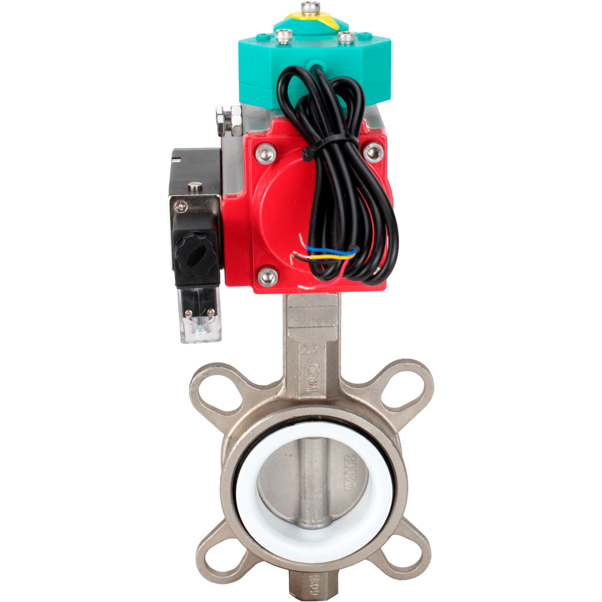 Water Butterfly Valve Elephant WBV3232P-2W-Fb-H DN40-300 16 bar case - 316L stainless steel, disc - 316L stainless steel, seal - PTFE, with pneumatic actuator PA-DA-XXX, pneumatic distributor 4M310-08 NAMUR 220V and ALS200D magnetic switch