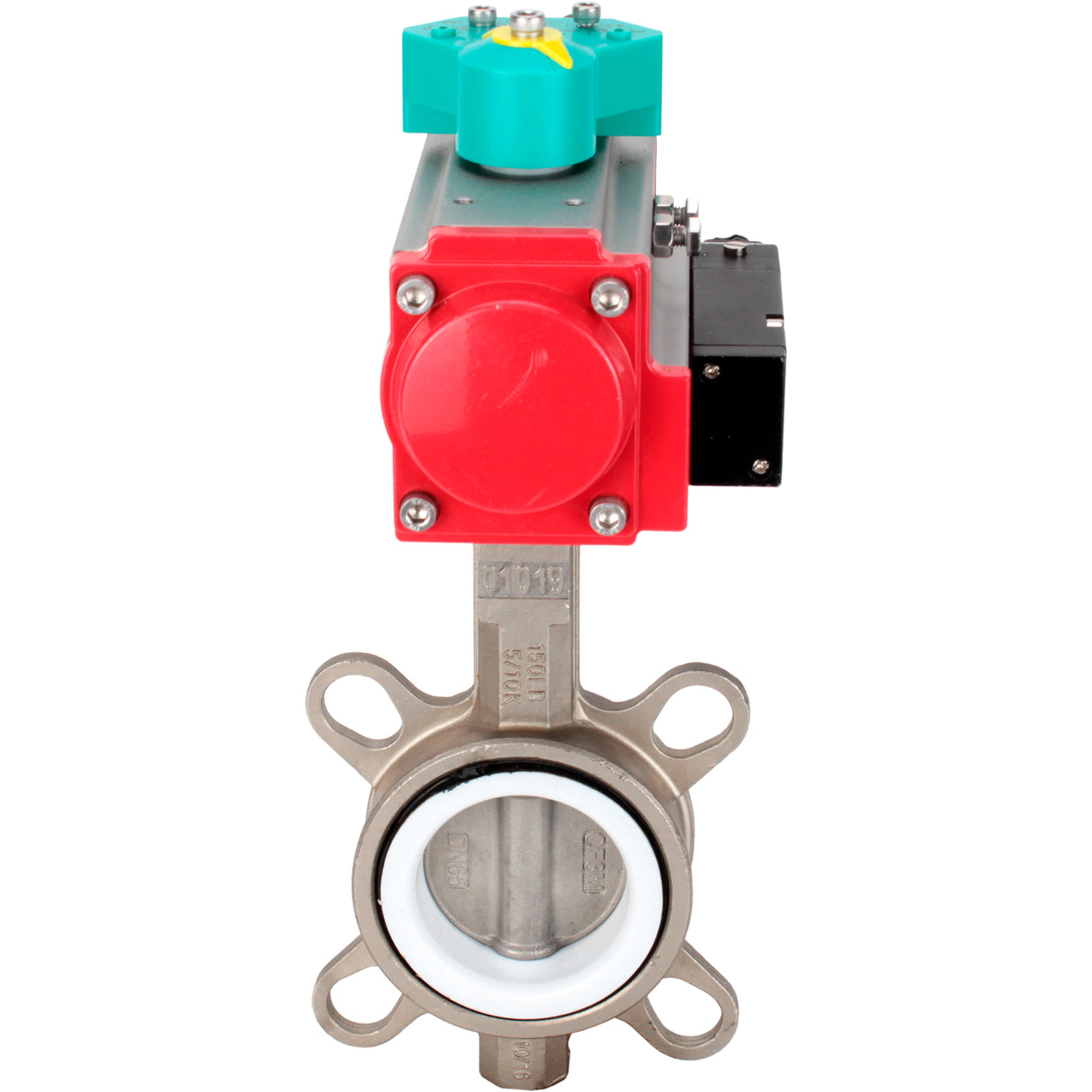 Water Butterfly Valve Elephant WBV3232P-2W-Fb-H DN40-300 16 bar case - 316L stainless steel, disc - 316L stainless steel, seal - PTFE, with pneumatic actuator PA-DA-XXX, pneumatic distributor 4M310-08 NAMUR 220V and ALS200D magnetic switch