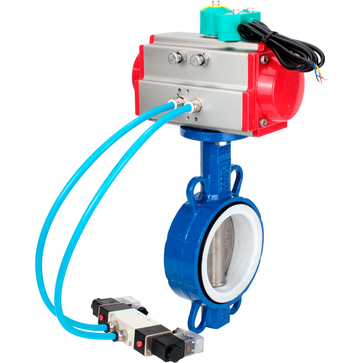 Water Butterfly Valve Elephant WBV3432P-2W-Fb-H DN40-300 16 bar body - WCB carbon steel, disc - 316L stainless steel, seal - PTFE, with pneumatic actuator PA-DA-XXX, pneumatic distributor 4V320-10 220V and ALS200D magnetic switch
