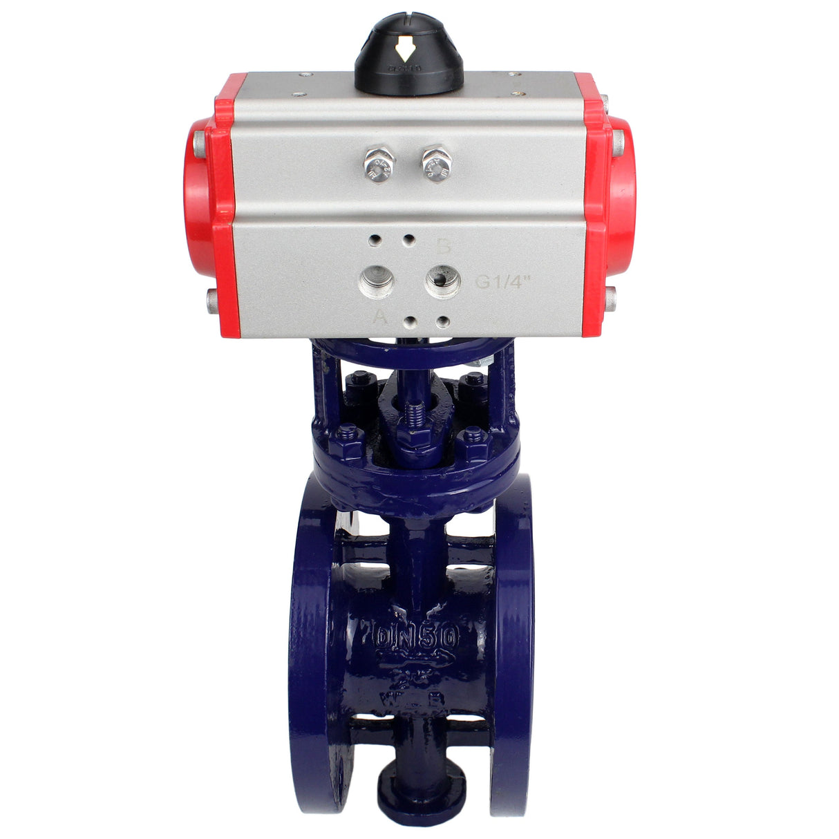 Vanne papillon d'eau Elephant WBV3EX-3432M-1W-F-ISO, matériau du corps - Acier au carbone, matériau du disque - Acier inoxydable AISI 316, joint - Métal, actionneur pneumatique PA-DA double action