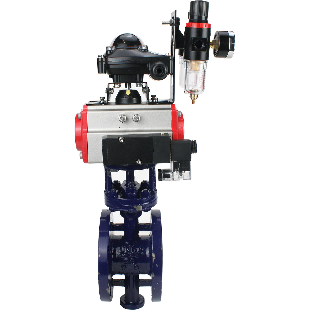 Vanne papillon d'eau Elephant WBV3EX-3431M-1W-F-ISO, matériau du corps - Acier au carbone, matériau du disque - Acier inoxydable AISI 304, joint - Métal, actionneur pneumatique PA-SA avec ressorts de rappel, 4M310-08 24V, BKV APL-210N BPV AFC2000