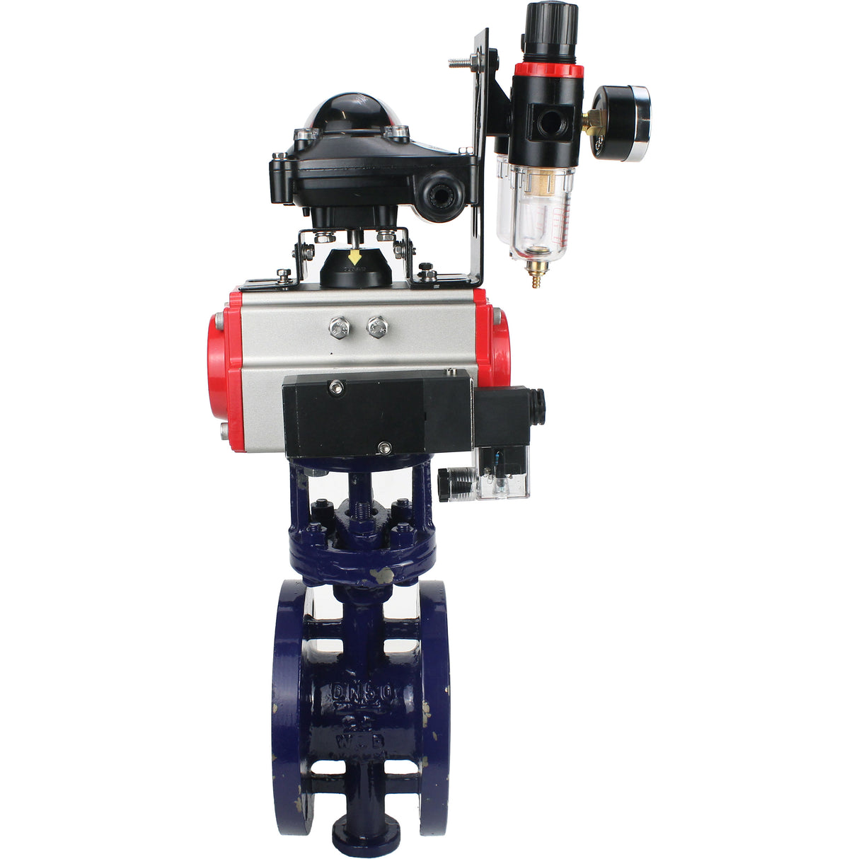 Vanne papillon d'eau Elephant WBV3EX-3431M-1W-F-ISO, matériau du corps - Acier au carbone, matériau du disque - Acier inoxydable AISI 304, joint - Métal, actionneur pneumatique PA-SA avec ressorts de rappel, 4M310-08 220V, BKV APL-210N BPV AFC2000