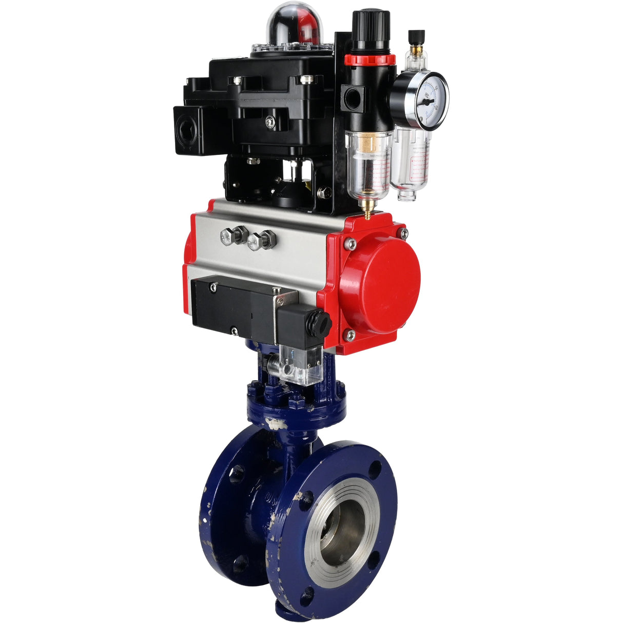 Water Butterfly Valve Elephant WBV3EX-3432M-1W-F-ISO, body material - Carbon steel, disk material - Stainless steel AISI 316, seal - Metal, pneumatic actuator PA-SA with return springs, 4M310-08 NAMUR 24V, LSU APL-410N EX ATU AFC2000