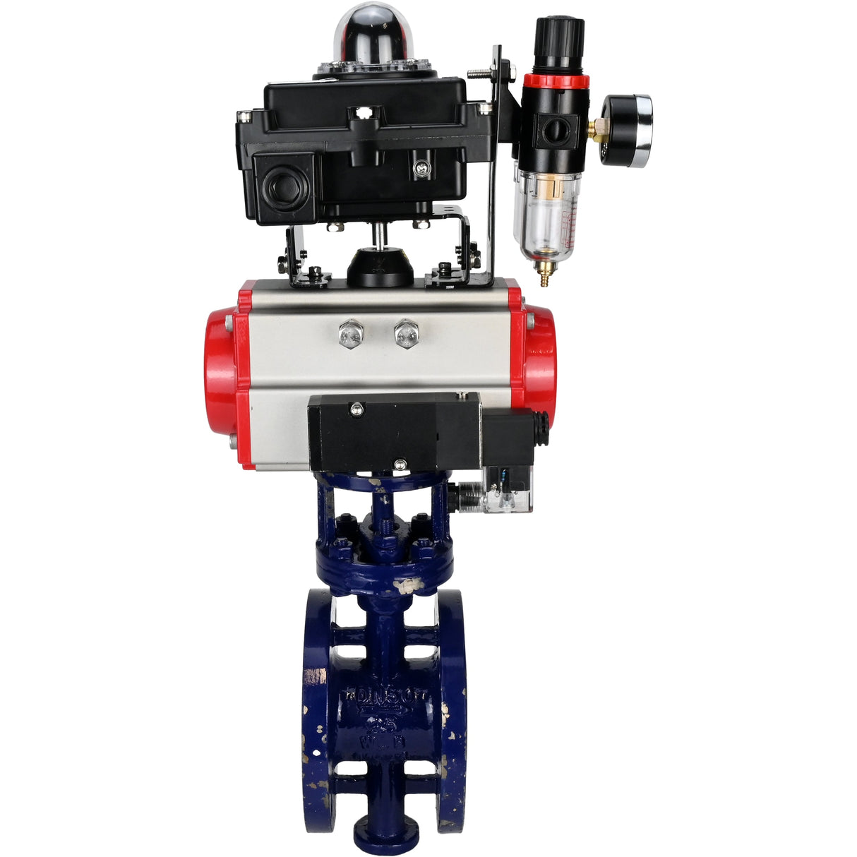 Water Butterfly Valve Elephant WBV3EX-3432M-1W-F-ISO, body material - Carbon steel, disk material - Stainless steel AISI 316, seal - Metal, pneumatic actuator PA-SA with return springs, 4M310-08 NAMUR 24V, LSU APL-410N EX ATU AFC2000
