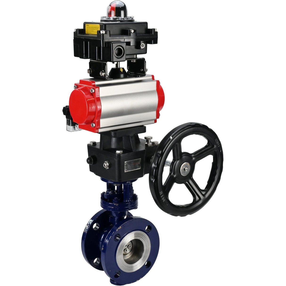 Vanne papillon d'eau Elephant WBV3EX-3432M-1W-F-ISO, matériau du corps - Acier au carbone, matériau du disque - Acier inoxydable AISI 316, joint - Métal, actionneur pneumatique PA-DA double action, 4M310-08 24V, BKV APL-410N EX, volant MON