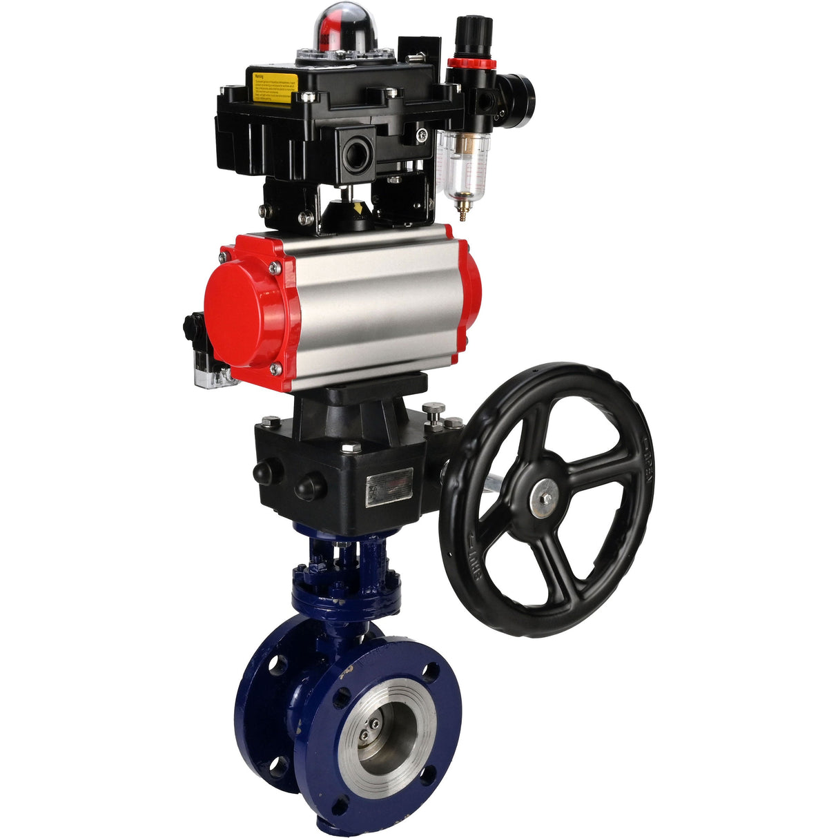 Vanne papillon d'eau Elephant WBV3EX-3432M-1W-F-ISO, matériau du corps - Acier au carbone, matériau du disque - Acier inoxydable AISI 316, joint - Métal, actionneur pneumatique PA-DA double action, 4M310-08 220V, BKV APL-410N EX, volant MON, BPV AFC2000