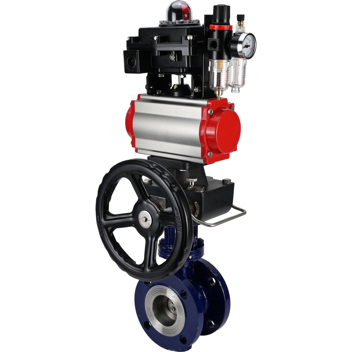 Vanne papillon d'eau Elephant WBV3EX-3431M-1W-F-ISO, matériau du corps - Acier au carbone, matériau du disque - Acier inoxydable AISI 304, joint - Métal, actionneur pneumatique PA-DA double action, 4M310-08 24V, BKV APL-410N EX, volant MON, BPV AFC2000