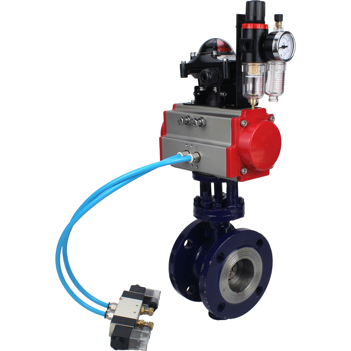 Water Butterfly Valve Elephant WBV3EX-3432M-1W-F-ISO, body material - Carbon steel, disk material - Stainless steel AISI 316, seal - Metal, pneumatic actuator PA-SA with return springs, 4V320-08 220V, LSU APL-210N ATU AFC2000