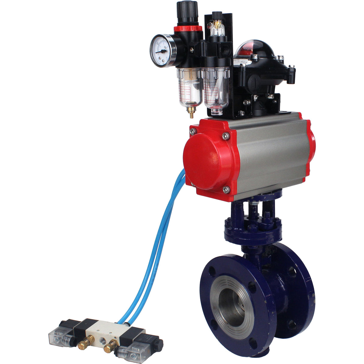 Water Butterfly Valve Elephant WBV3EX-3432M-1W-F-ISO, body material - Carbon steel, disk material - Stainless steel AISI 316, seal - Metal, pneumatic actuator PA-SA with return springs, 4V320-08 220V, LSU APL-210N ATU AFC2000