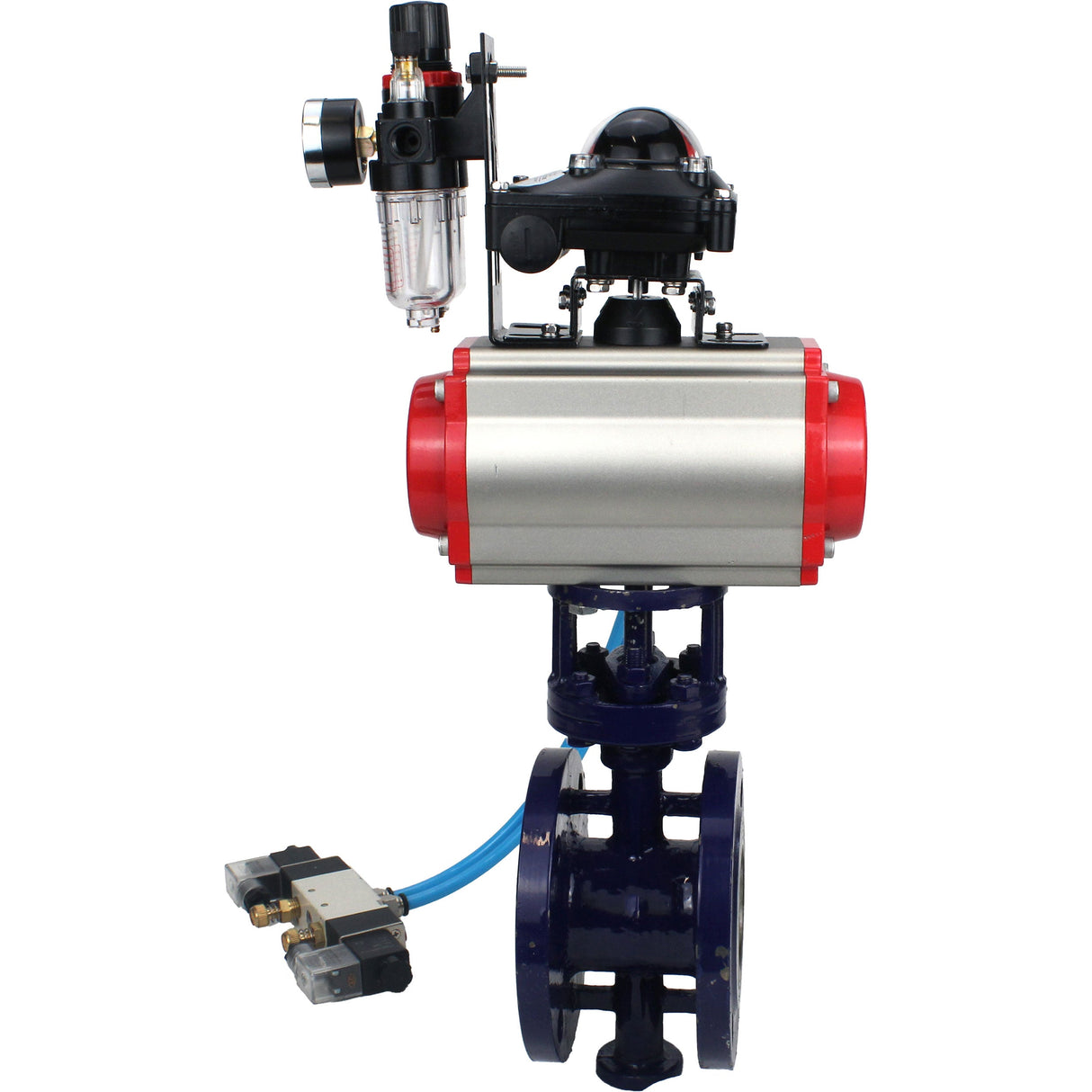Water Butterfly Valve Elephant WBV3EX-3432M-1W-F-ISO, body material - Carbon steel, disk material - Stainless steel AISI 316, seal - Metal, pneumatic actuator PA-SA with return springs, 4V320-08 220V, LSU APL-210N ATU AFC2000