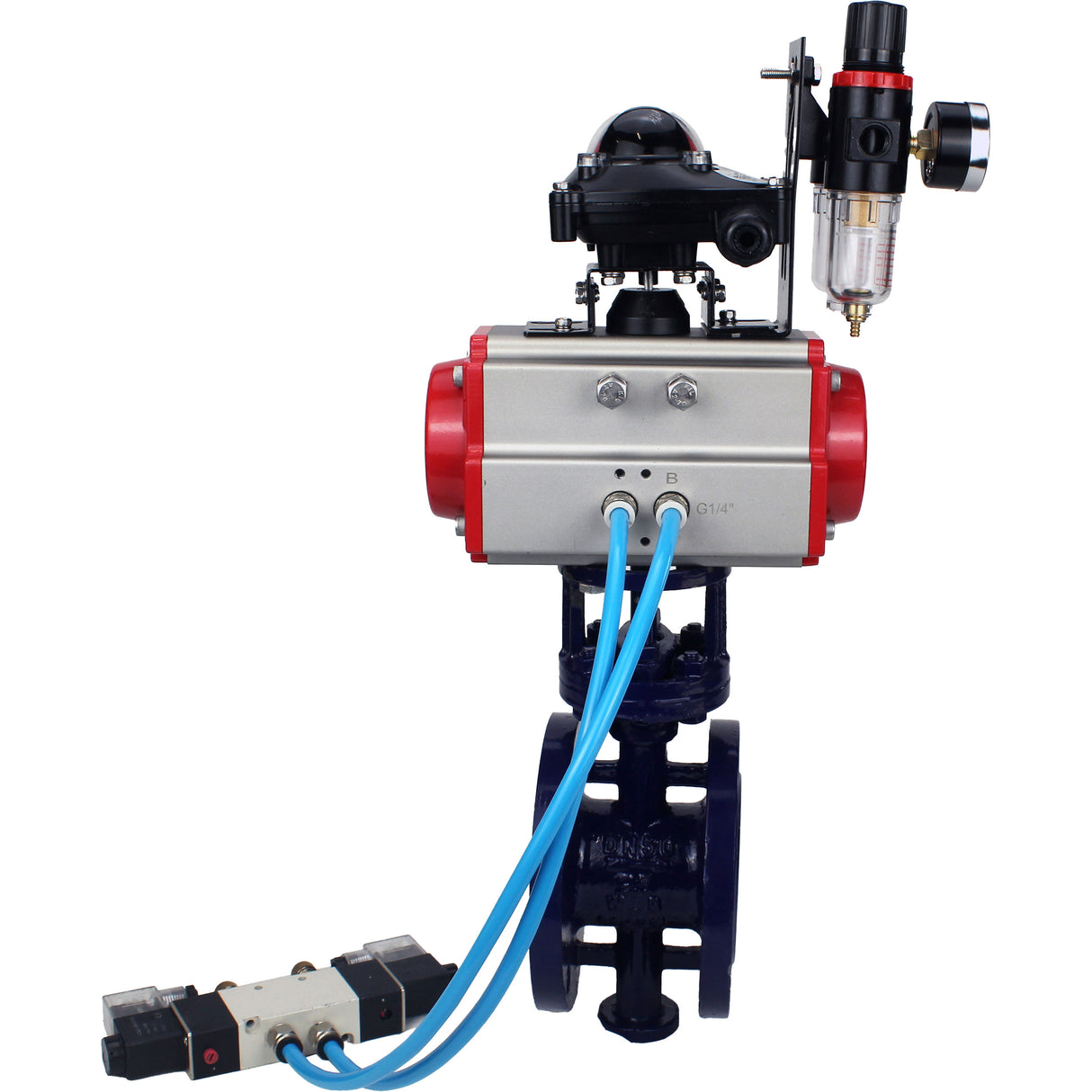 Vanne papillon d'eau Elephant WBV3EX-3432M-1W-F-ISO, matériau du corps - Acier au carbone, matériau du disque - Acier inoxydable AISI 316, joint - Métal, actionneur pneumatique PA-SA avec ressorts de rappel, 4V320-10 220V, BKV APL-210N BPV AFC2000