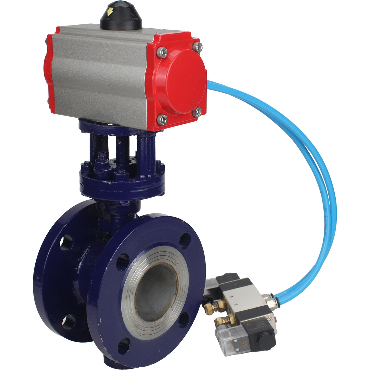 Vanne papillon d'eau Elephant WBV3EX-3432M-1W-F-ISO, matériau du corps - Acier au carbone, matériau du disque - Acier inoxydable AISI 316, joint - Métal, actionneur pneumatique PA-SA avec ressorts de rappel, 4V320-10 220V