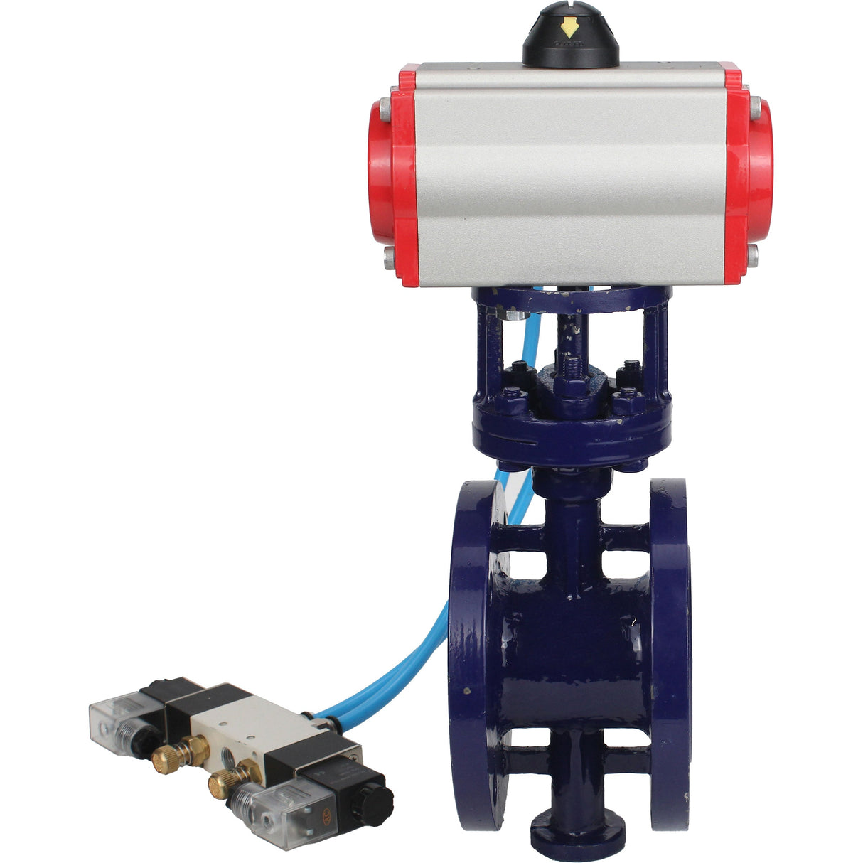 Vanne papillon d'eau Elephant WBV3EX-3431M-1W-F-ISO, matériau du corps - Acier au carbone, matériau du disque - Acier inoxydable AISI 304, joint - Métal, actionneur pneumatique PA-DA double action, 4V320-10 220V