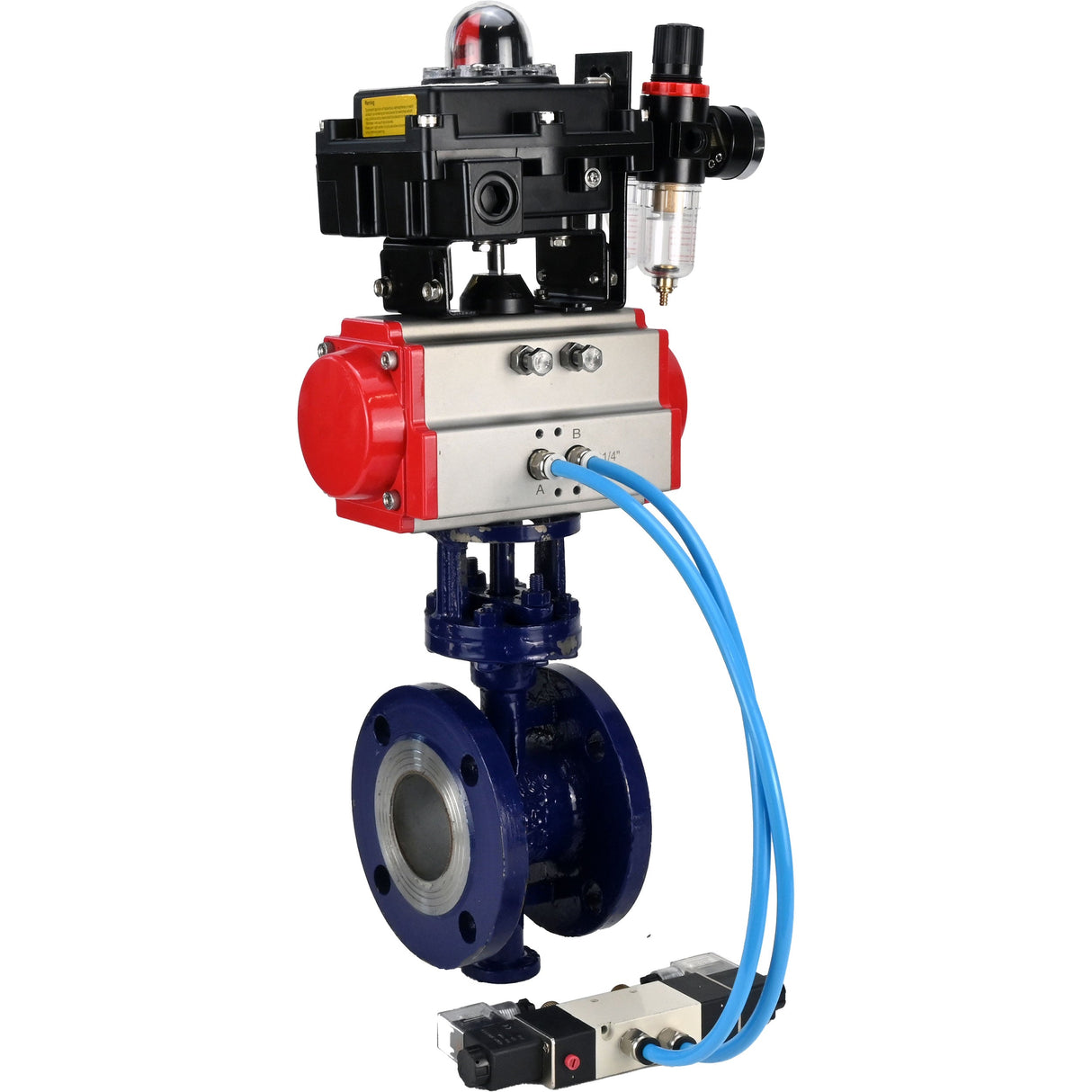 Water Butterfly Valve Elephant WBV3EX-3432M-1W-F-ISO, body material - Carbon steel, disk material - Stainless steel AISI 316, seal - Metal, pneumatic actuator PA-SA with return springs, 4V320-08 220V, LSU APL-410N EX ATU AFC2000