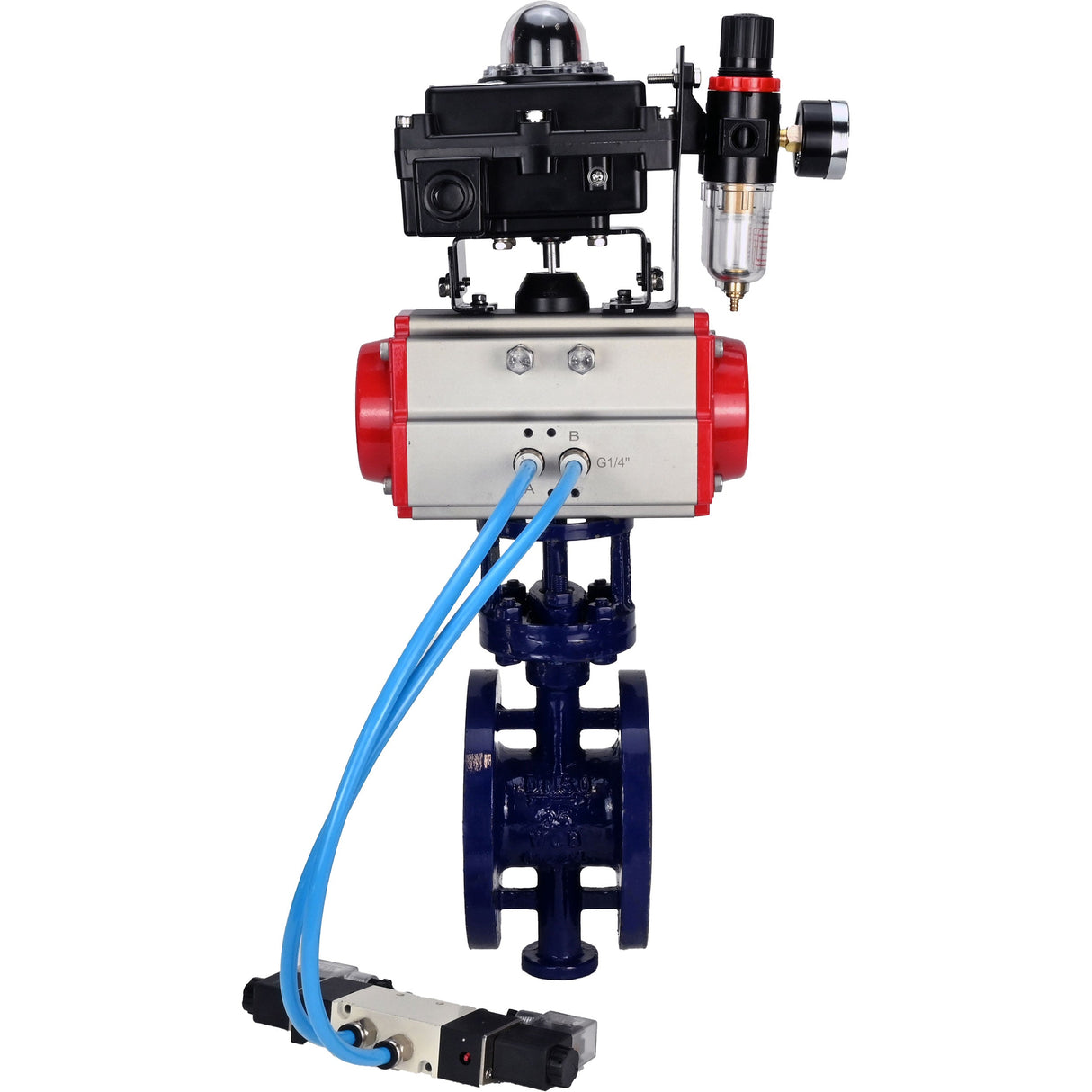 Vanne papillon d'eau Elephant WBV3EX-3431M-1W-F-ISO, matériau du corps - Acier au carbone, matériau du disque - Acier inoxydable AISI 304, joint - Métal, actionneur pneumatique PA-SA avec ressorts de rappel, 4V320-08 220V, BKV APL-410N EX BPV AFC2000