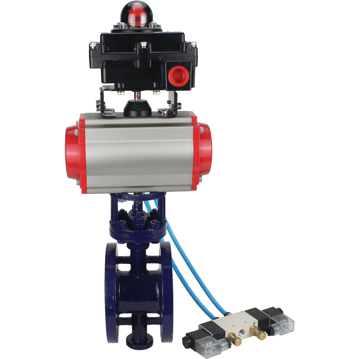 Vanne papillon d'eau Elephant WBV3EX-3431M-1W-F-ISO, matériau du corps - Acier au carbone, matériau du disque - Acier inoxydable AISI 304, joint - Métal, actionneur pneumatique PA-SA avec ressorts de rappel, 4V320-08 220V, BKV APL-410N EX