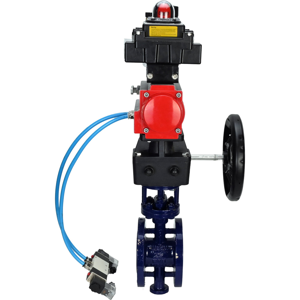 Vanne papillon d'eau Elephant WBV3EX-3431M-1W-F-ISO, matériau du corps - Acier au carbone, matériau du disque - Acier inoxydable AISI 304, joint - Métal, actionneur pneumatique PA-DA double action, 4V320-08 220V, BKV APL-410N EX, volant MON, BPV AFC2000