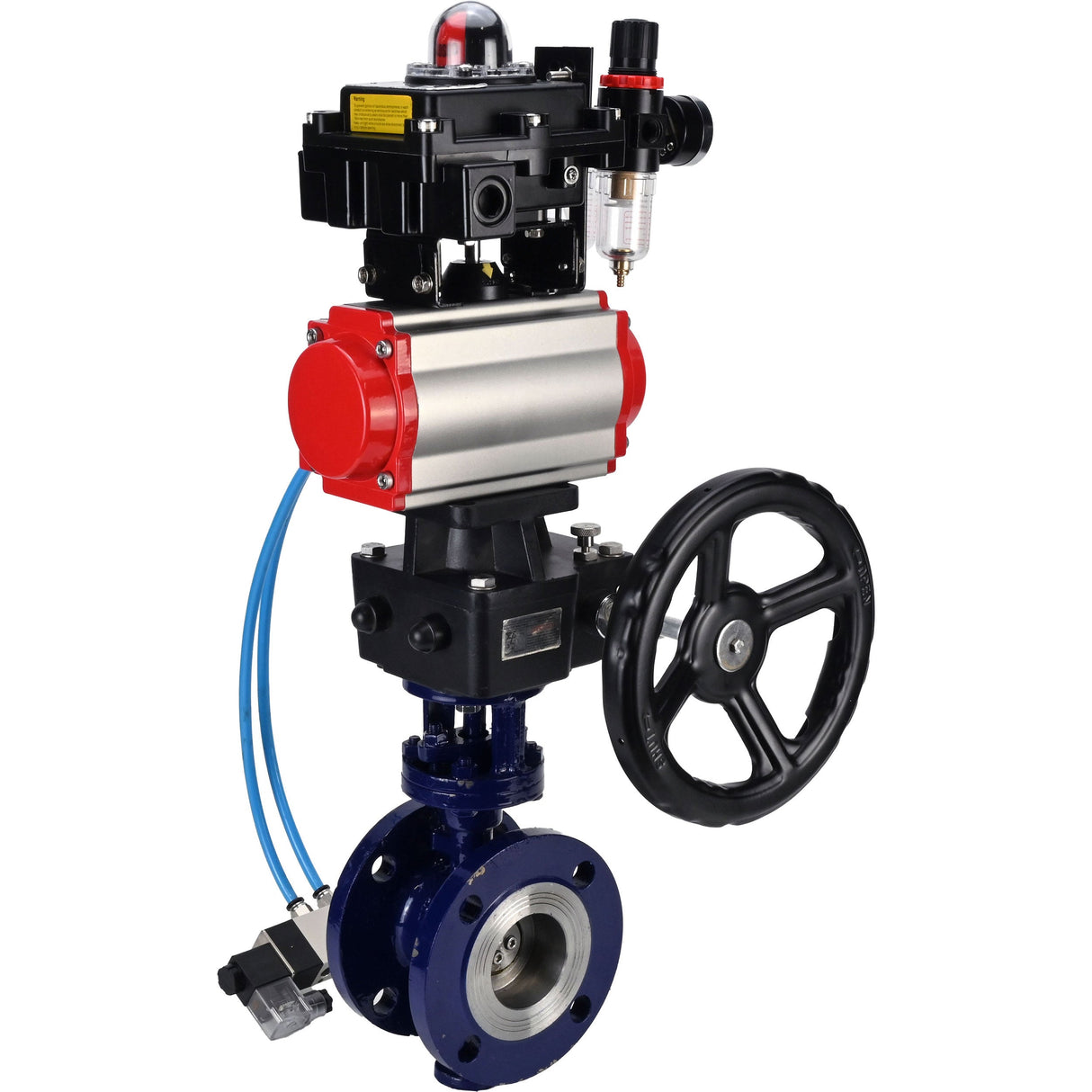 Vanne papillon d'eau Elephant WBV3EX-3431M-1W-F-ISO, matériau du corps - Acier au carbone, matériau du disque - Acier inoxydable AISI 304, joint - Métal, actionneur pneumatique PA-DA double action, 4V320-08 220V, BKV APL-410N EX, volant MON, BPV AFC2000