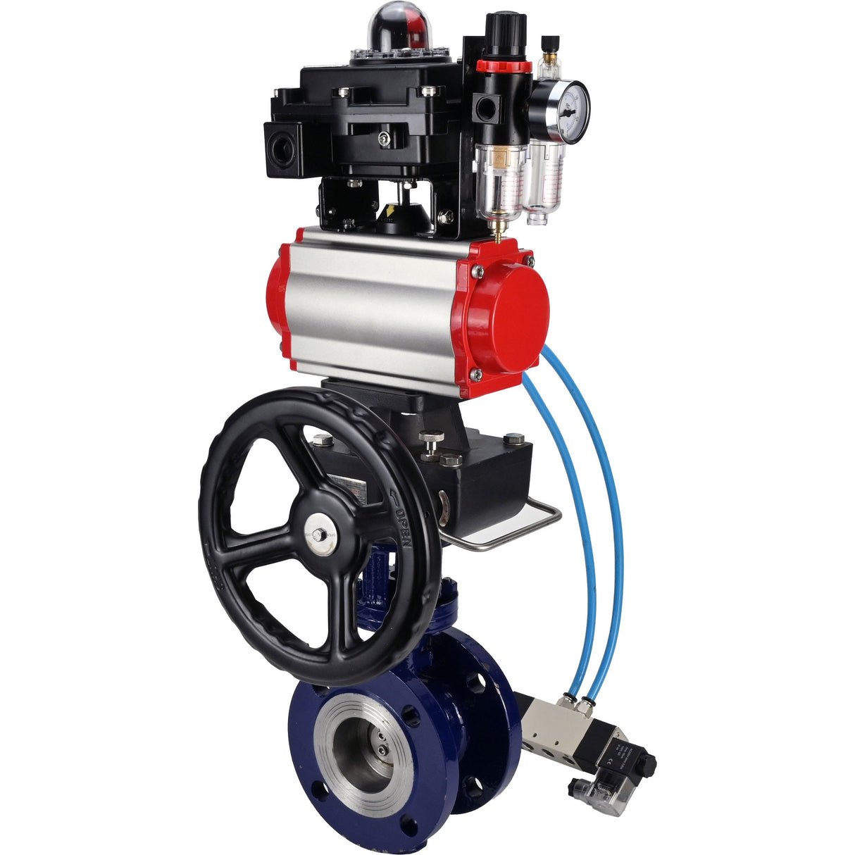 Vanne papillon d'eau Elephant WBV3EX-3431M-1W-F-ISO, matériau du corps - Acier au carbone, matériau du disque - Acier inoxydable AISI 304, joint - Métal, actionneur pneumatique PA-DA double action, 4V320-10 220V, BKV APL-410N EX, volant MON, BPV AFC2000