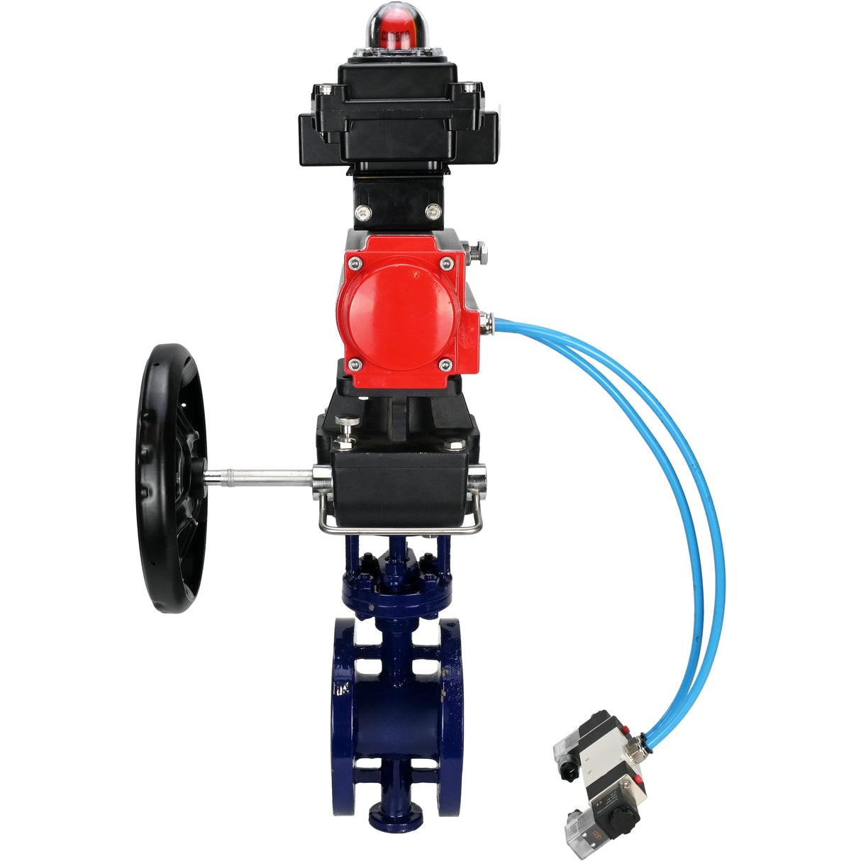 Vanne papillon d'eau Elephant WBV3EX-3431M-1W-F-ISO, matériau du corps - Acier au carbone, matériau du disque - Acier inoxydable AISI 304, joint - Métal, actionneur pneumatique PA-DA double action, 4V320-08 220V, BKV APL-410N EX, volant MON,