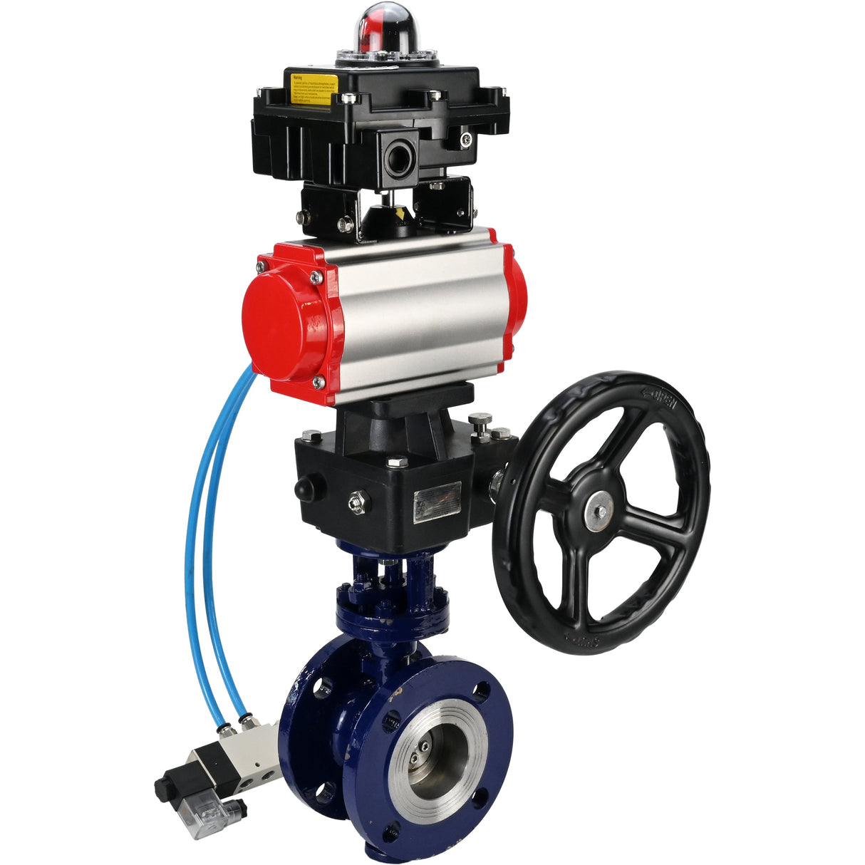 Vanne papillon d'eau Elephant WBV3EX-3431M-1W-F-ISO, matériau du corps - Acier au carbone, matériau du disque - Acier inoxydable AISI 304, joint - Métal, actionneur pneumatique PA-DA double action, 4V320-10 220V, BKV APL-410N EX, volant MON,