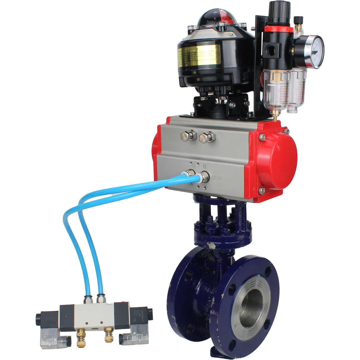 Water Butterfly Valve Elephant WBV3EX-3432M-1W-F-ISO, body material - Carbon steel, disk material - Stainless steel AISI 316, seal - Metal, pneumatic actuator PA-SA with return springs, 4V320-08 220V, LSU APL-510N EX, ATU AFC2000