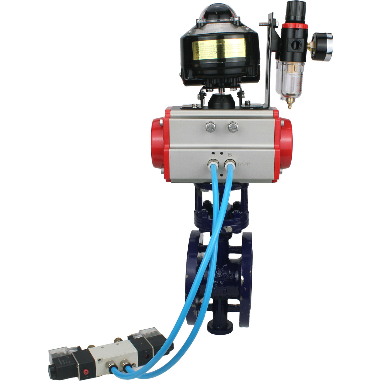 Vanne papillon d'eau Elephant WBV3EX-3431M-1W-F-ISO, matériau du corps - Acier au carbone, matériau du disque - Acier inoxydable AISI 304, joint - Métal, actionneur pneumatique PA-SA avec ressorts de rappel, 4V320-10 220V, BKV APL-510N EX, BPV AFC2000