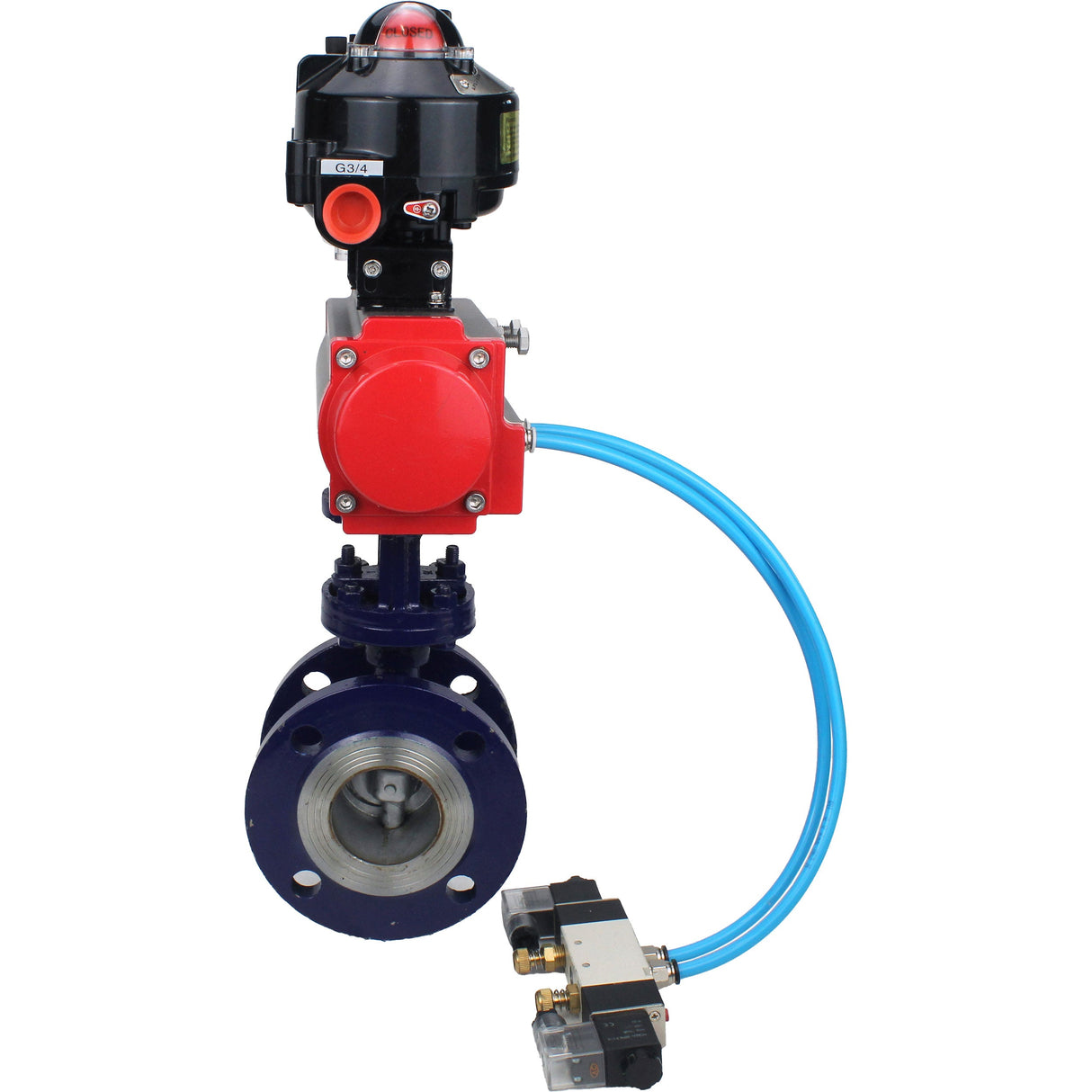 Vanne papillon d'eau Elephant WBV3EX-3431M-1W-F-ISO, matériau du corps - Acier au carbone, matériau du disque - Acier inoxydable AISI 304, joint - Métal, actionneur pneumatique PA-DA double action, 4V320-10 220V, BKV APL-510N EX, BPV AFC2000