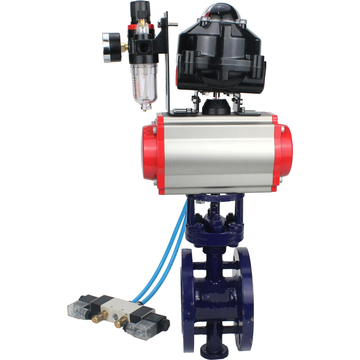 Water Butterfly Valve Elephant WBV3EX-3432M-1W-F-ISO, body material - Carbon steel, disk material - Stainless steel AISI 316, seal - Metal, pneumatic actuator PA-SA with return springs, 4V320-08 220V, LSU APL-510N EX, ATU AFC2000