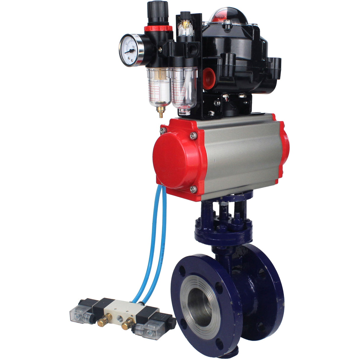 Vanne papillon d'eau Elephant WBV3EX-3432M-1W-F-ISO, matériau du corps - Acier au carbone, matériau du disque - Acier inoxydable AISI 316, joint - Métal, actionneur pneumatique PA-SA avec ressorts de rappel, 4V320-10 220V, BKV APL-510N EX, BPV AFC2000