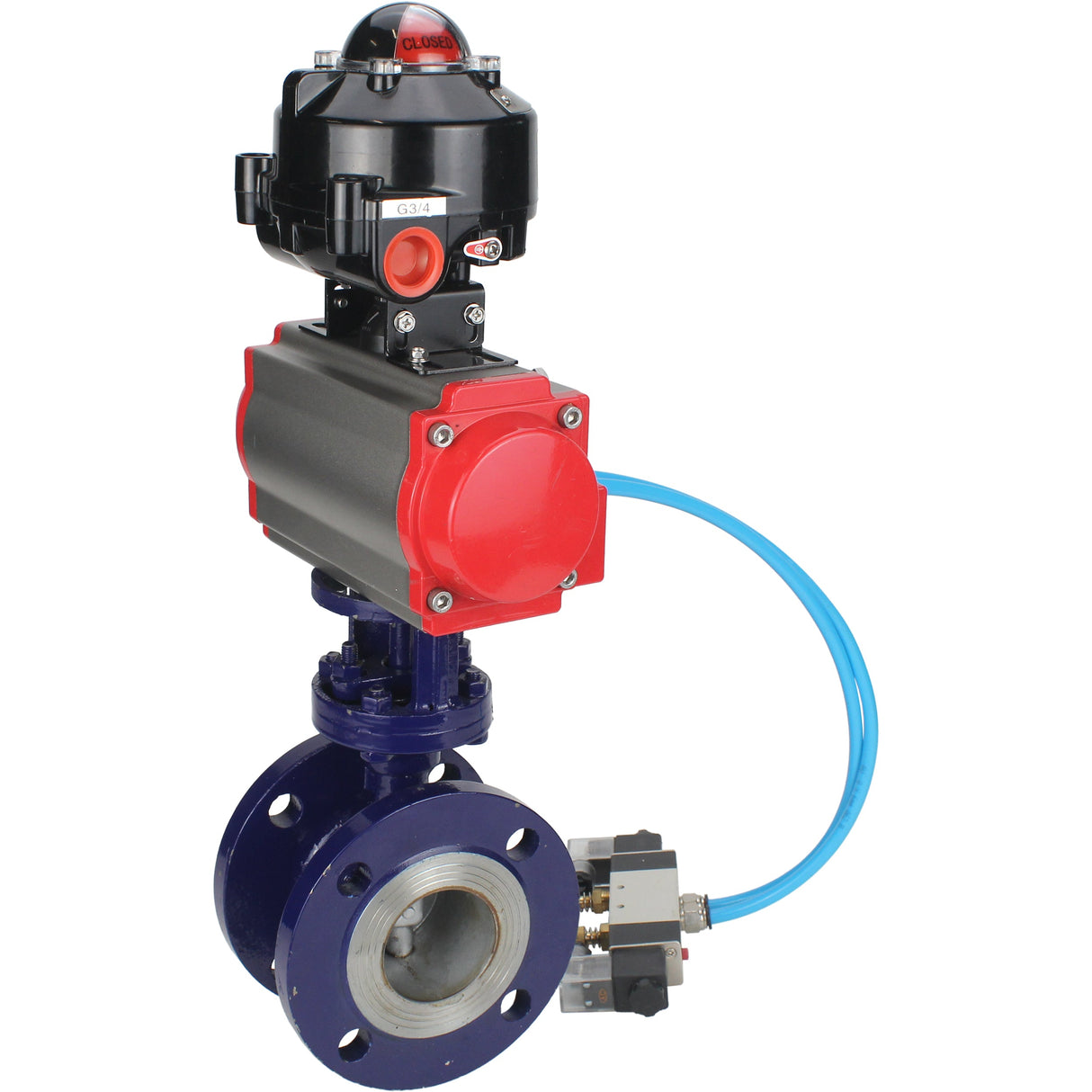 Vanne papillon d'eau Elephant WBV3EX-3431M-1W-F-ISO, matériau du corps - Acier au carbone, matériau du disque - Acier inoxydable AISI 304, joint - Métal, actionneur pneumatique PA-DA double action, 4V320-08 220V, BKV APL-510N EX