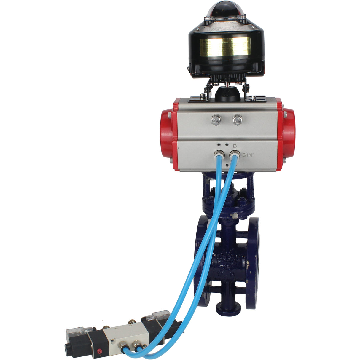 Vanne papillon d'eau Elephant WBV3EX-3431M-1W-F-ISO, matériau du corps - Acier au carbone, matériau du disque - Acier inoxydable AISI 304, joint - Métal, actionneur pneumatique PA-DA double action, 4V320-08 220V, BKV APL-510N EX