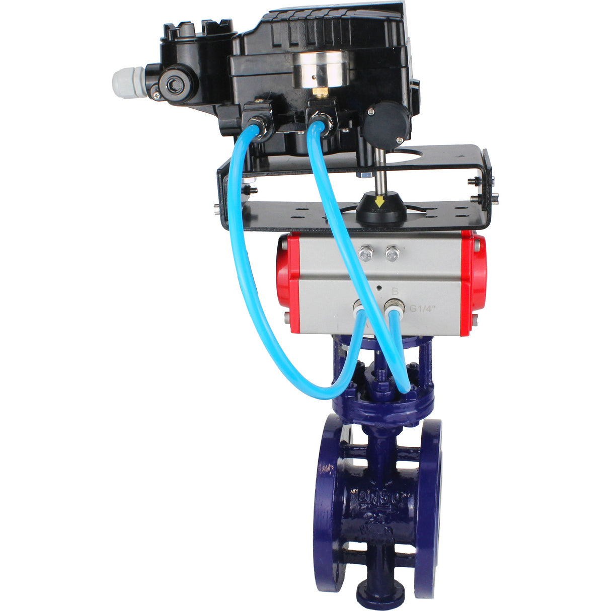 Vanne papillon d'eau Elephant WBV3EX-3432M-1W-F-ISO, matériau du corps - Acier au carbone, matériau du disque - Acier inoxydable AISI 316, joint - Métal, actionneur pneumatique PA-SA avec ressorts de rappel, positionneur YT-1000RSN avec rétroaction