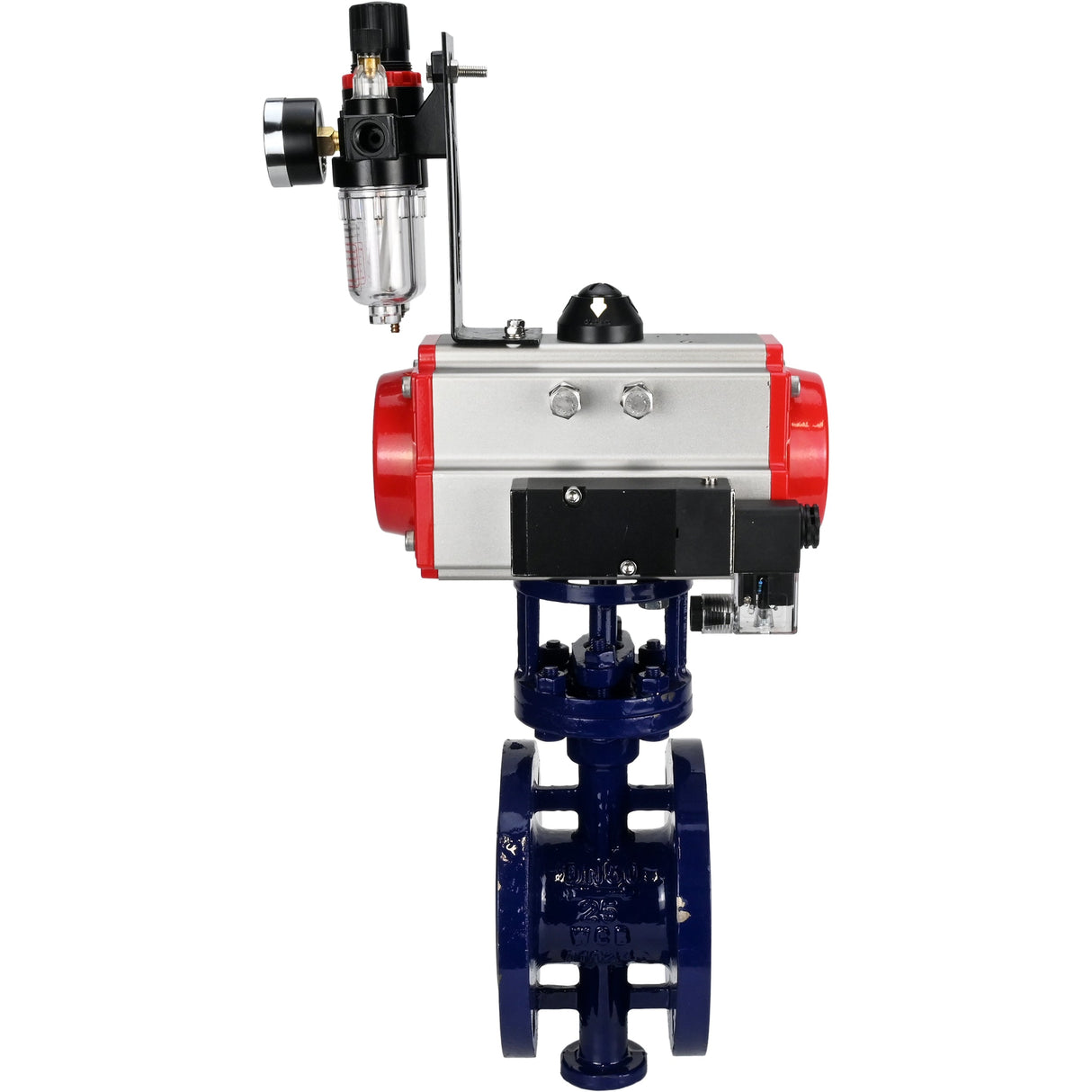 Vanne papillon d'eau Elephant WBV3EX-3432M-1W-F-ISO, matériau du corps - Acier au carbone, matériau du disque - Acier inoxydable AISI 316, joint - Métal, actionneur pneumatique PA-SA avec ressorts de rappel, 4M310-08 24V BPV AFC2000