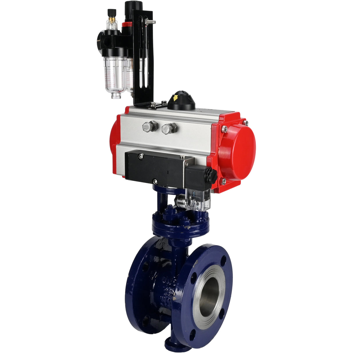 Vanne papillon d'eau Elephant WBV3EX-3432M-1W-F-ISO, matériau du corps - Acier au carbone, matériau du disque - Acier inoxydable AISI 316, joint - Métal, actionneur pneumatique PA-SA avec ressorts de rappel, 4M310-08 220V BPV AFC2000