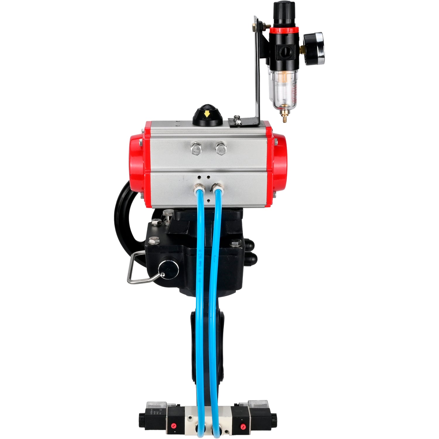 Butterfly valves Elephant WBV4242E-2W-Fb-ISO, body material - UPVC, disc material - UPVC, seal - EPDM, with pneumatic actuator double action PA-DA, pneumatic distributor 4V320-10 220V, ATU AFC2000 and handwheel MON