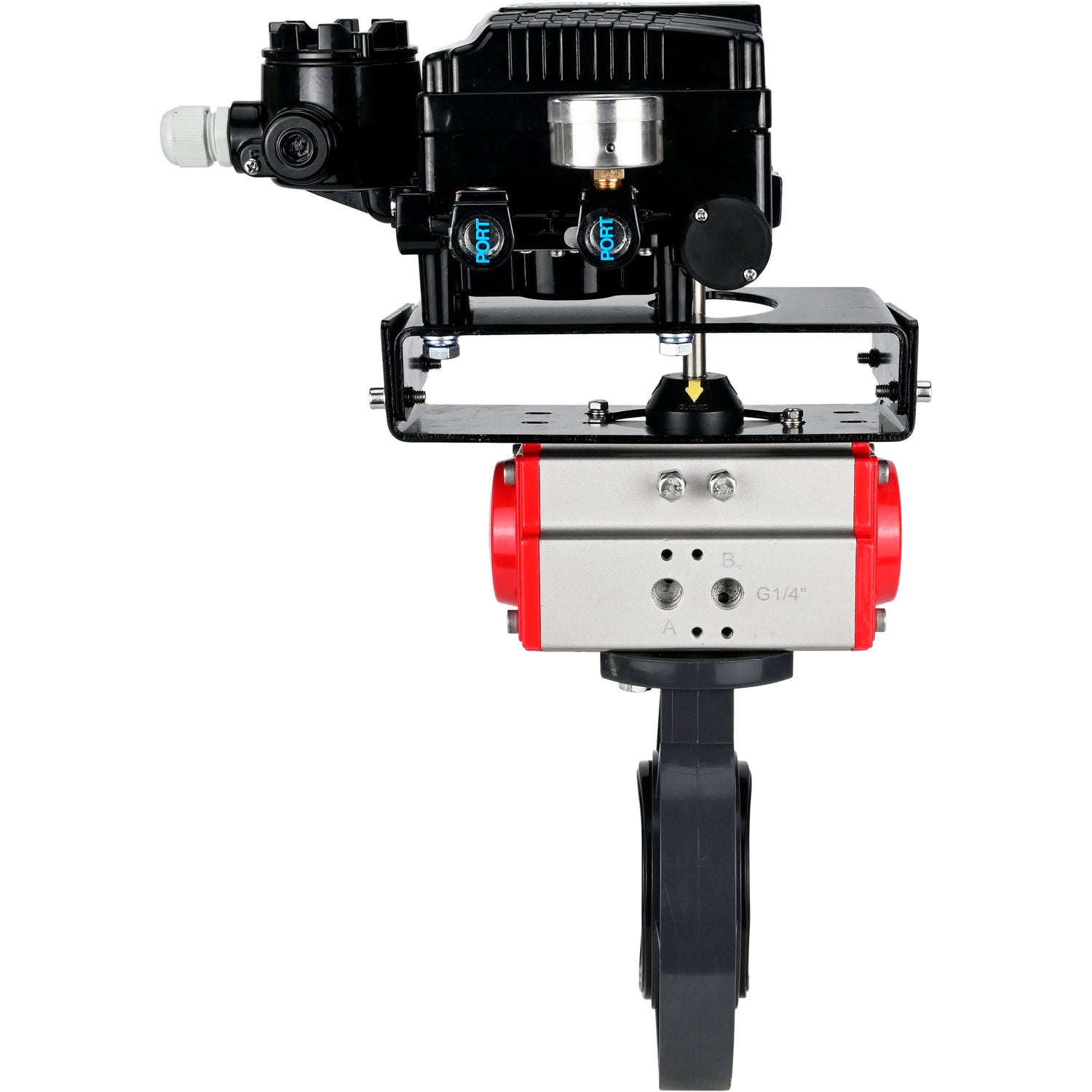 Butterfly valves Elephant WBV4242E-2W-Fb-ISO, body material - UPVC, disc material - UPVC, seal - EPDM, with pneumatic actuator double action PA-DA and electro-pneumatic rotary positioner YT-1000RSN without feedback