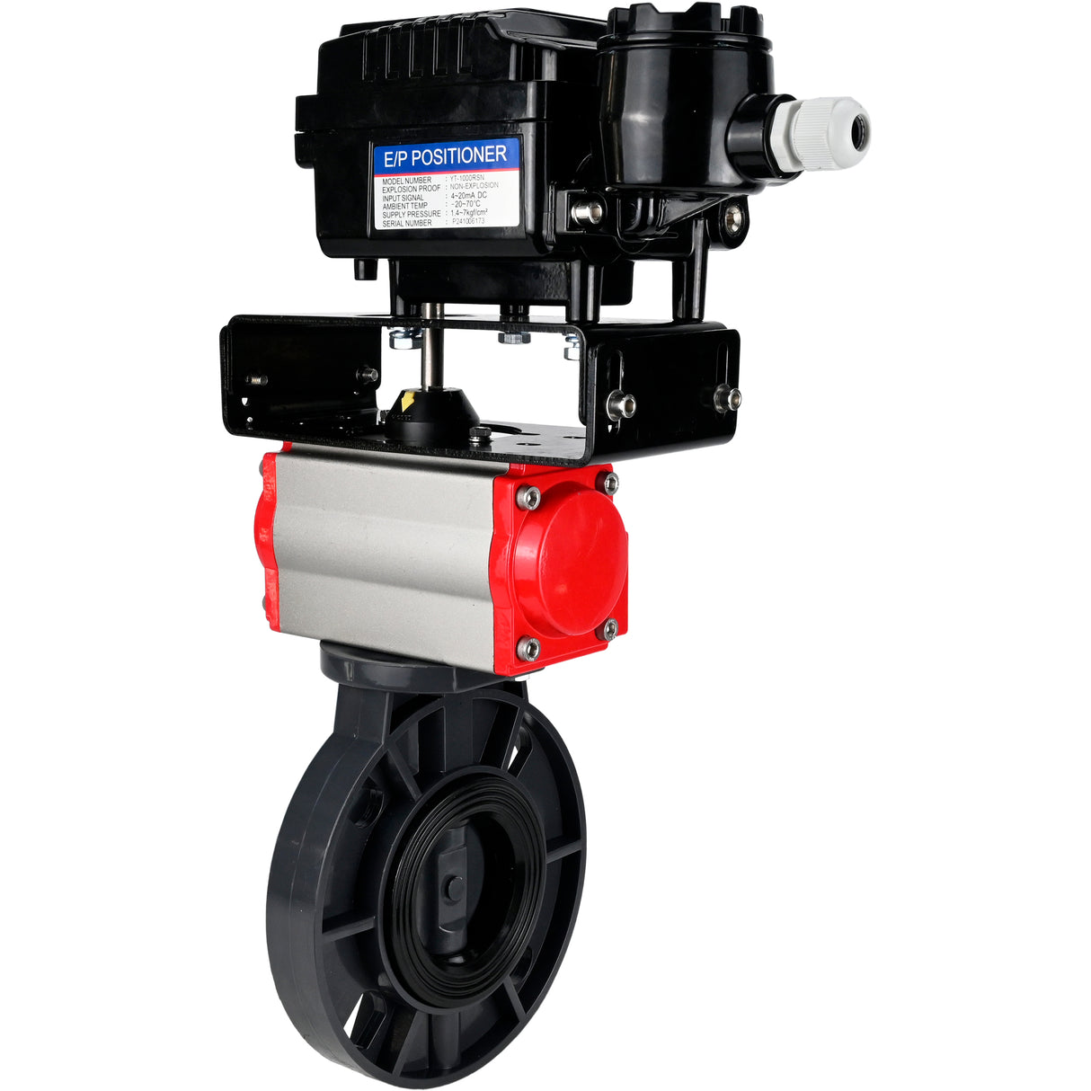 Butterfly valves Elephant WBV4242E-2W-Fb-ISO, body material - UPVC, disc material - UPVC, seal - EPDM, with pneumatic actuator double action PA-DA and electro-pneumatic rotary positioner YT-1000RSN without feedback