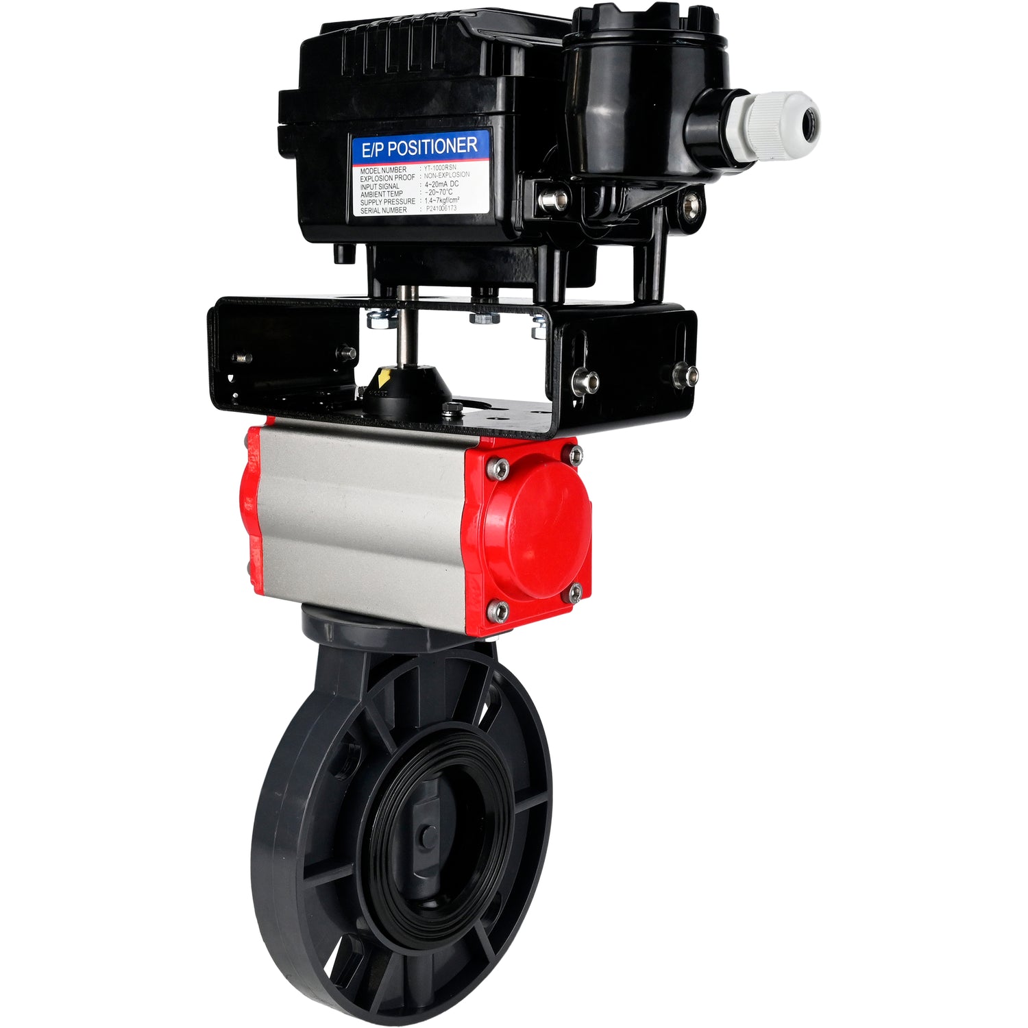 Butterfly valves Elephant WBV4242E-2W-Fb-ISO, body material - UPVC, disc material - UPVC, seal - EPDM, with pneumatic actuator double action PA-DA and electro-pneumatic rotary positioner YT-1000RSN without feedback